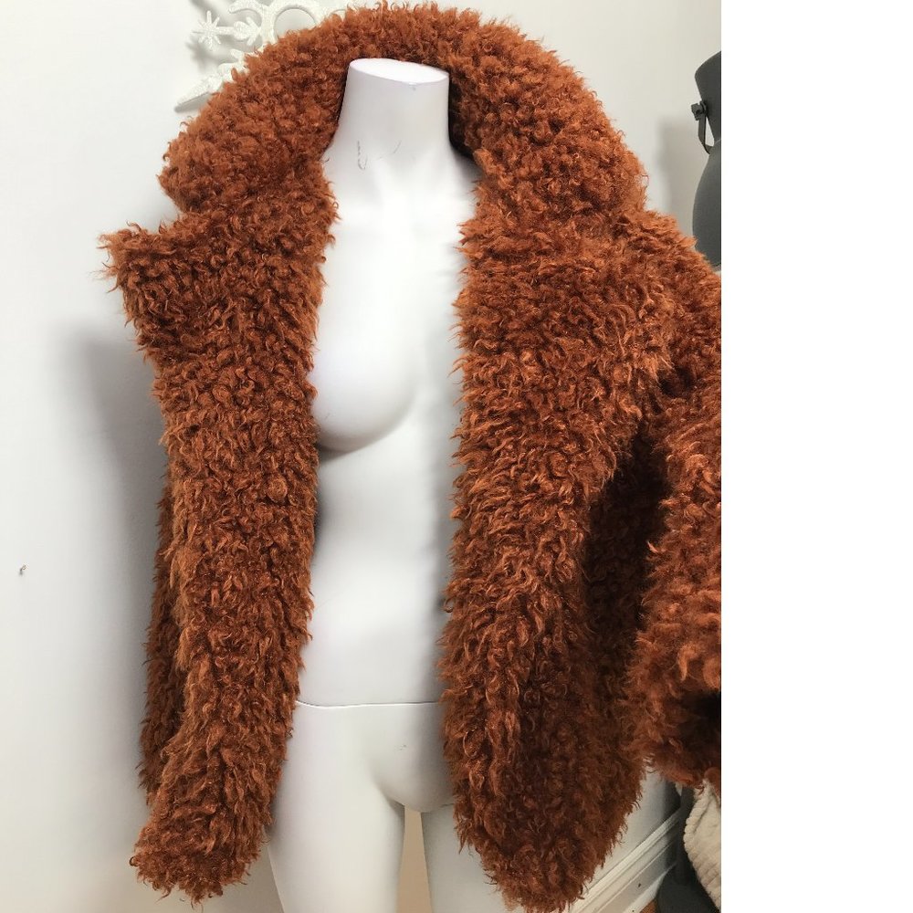 NWT Forever 21 Teddy Plush Fur Jacket Coat Brick Orange Copper Brown Shaggy